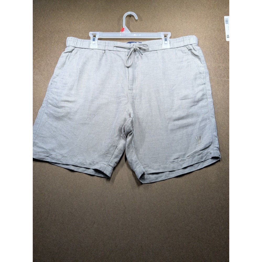 Psycho Bunny Mens Linen Blend Drawstring Shorts Beige Size 36 Casual Summer